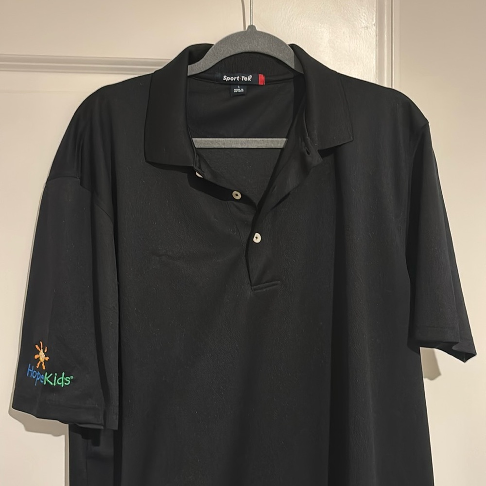 Sport-Tek Black Polo Men’s Large 100% Polyester HopeKids Logo NWOT